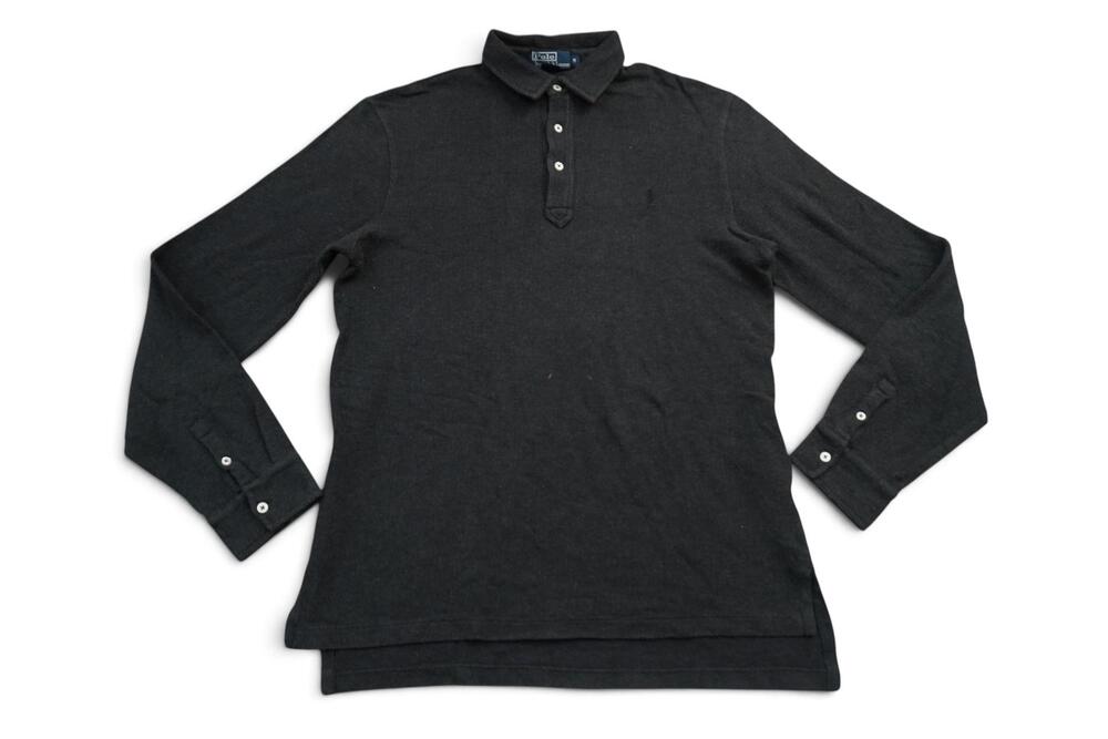 Polo by Ralph Lauren Rugby Polo Shirt Men's M Charcoal Black Vintage Long Sleeve